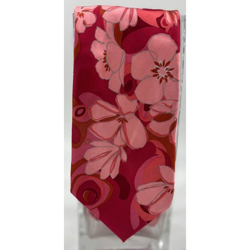 City of London Mens Silk Necktie Pink Red Floral Polka Dot Lining Classic Tie